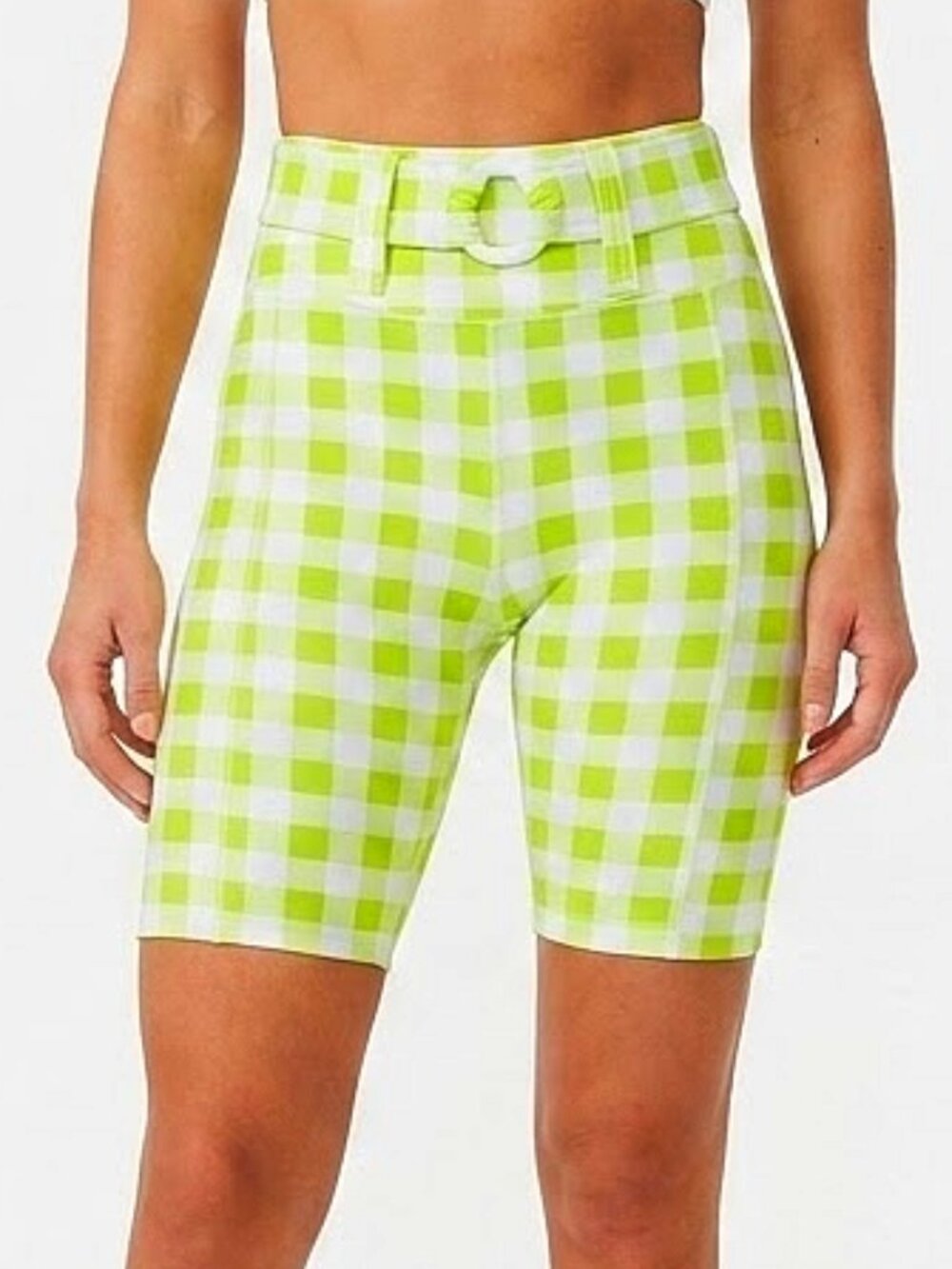 Year of Ours Lime Gingham Belted Biker Short NEW- Sz. Sm